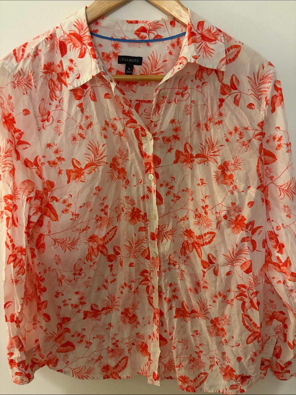 Talbots Coral and White Floral Button-Down Shirt